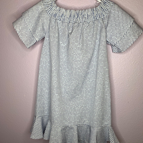 Striped blue and white off the shoulder dress - Picture 2 of 3